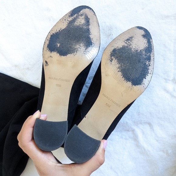 Marc Fisher Black Faux Suede Knee High Block Heel Boots Size 10 - Picture 8 of 10